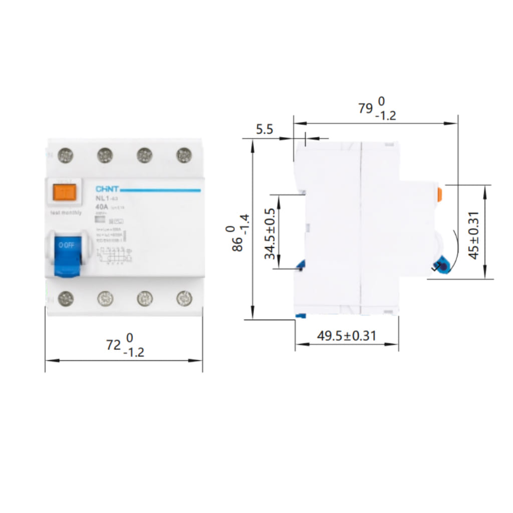 เบรคเกอร์กันดูด 25 แอมป์ 4 โพล 30MA 10KA CHINT RCCB NL1-63 4P TYPE A (FOR EV)_6